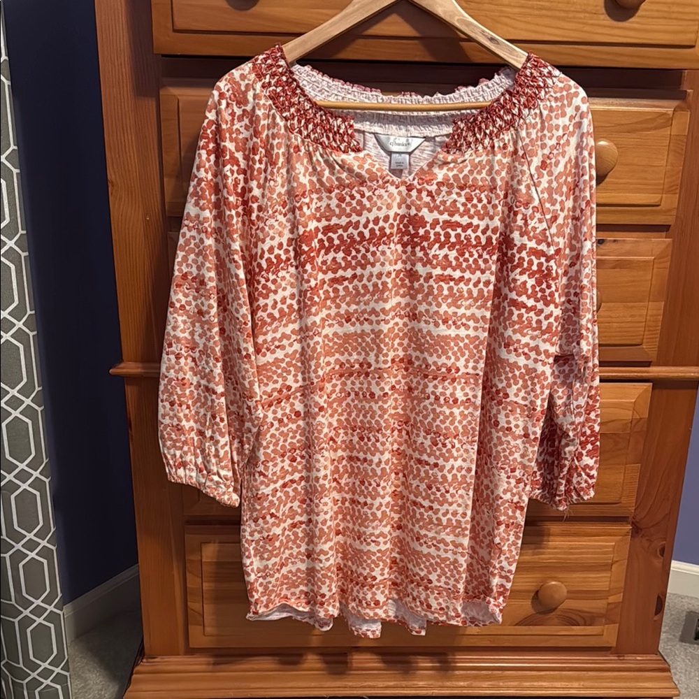 CJ Banks Pink Ribbed 3/4 Sleeve Blouse